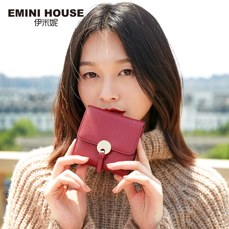 EMINI домик замок кошелек для монет спилок кожа короткий женщин мини удобный