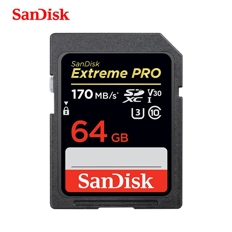 Двойной флеш-накопитель SanDisk SD Card Extreme Pro 170 МБ/с. SDHC/SDXC карты памяти 32 Гб 64 Гб 128 ГБ 256 C10 U3 V30 UHS-I в формате 4K UHD, Камера карты