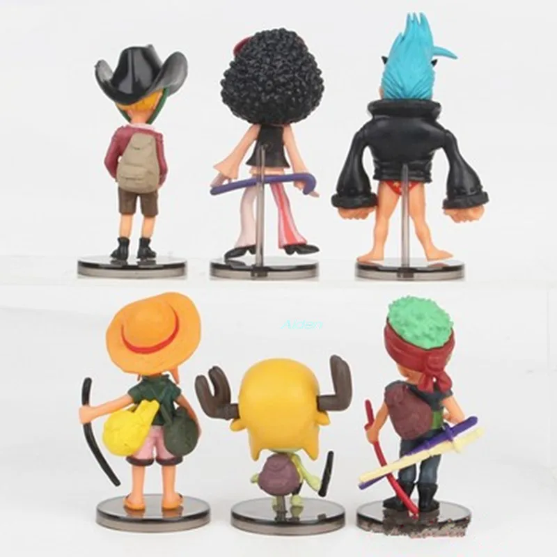 ONE PIECE Q Version 6Pcs/set Monkey D. Luffy Franky Roronoa Zoro Brook Tony Chopper PVC Action Figure Toy OPP Gift 8CM Z770 | Игрушки и