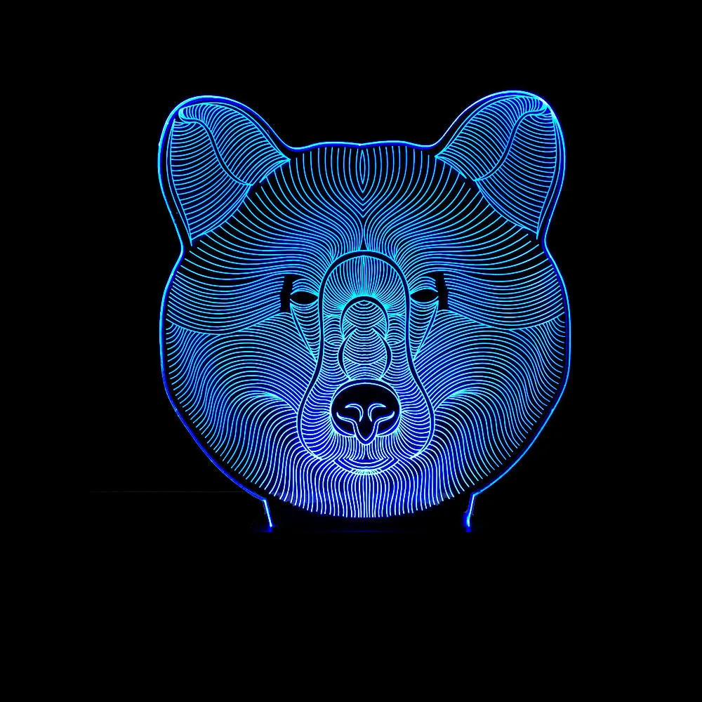 Новая Коричневая голова медведя 3d Ночная настольная лампа семь цветов сенсорное