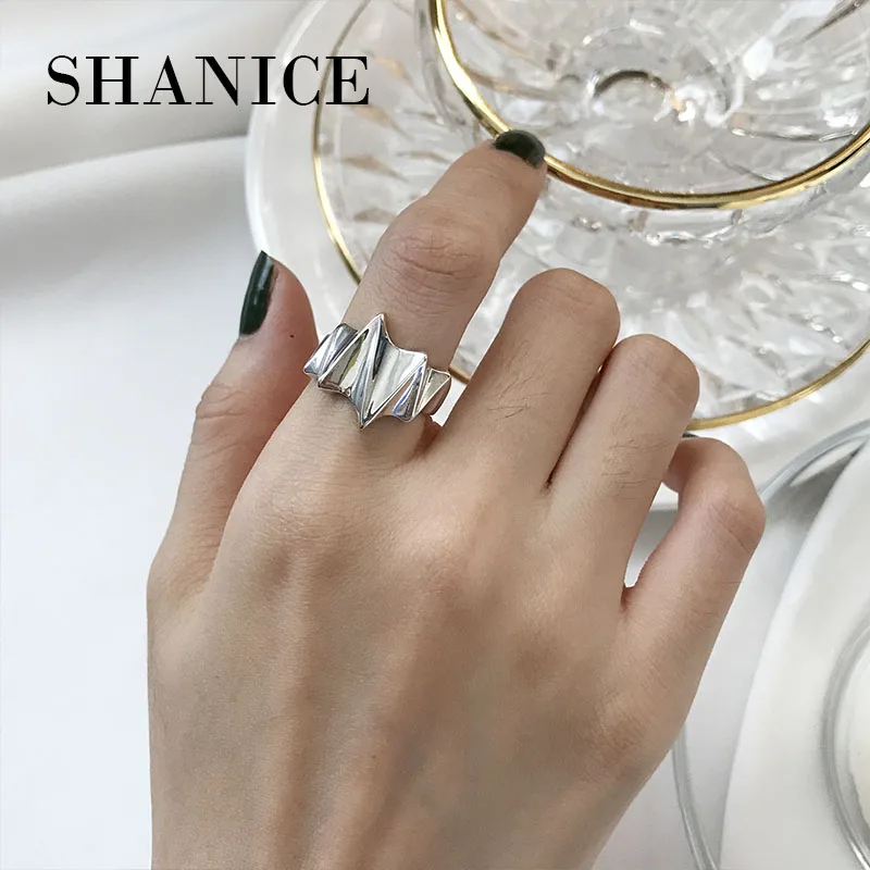 Shanice Настоящее чистое 925 пробы Серебряное ювелирное изделие простое в форме молнии широкое гладкое кольцо для лица для женщин подарок открытые регулируемые кольца