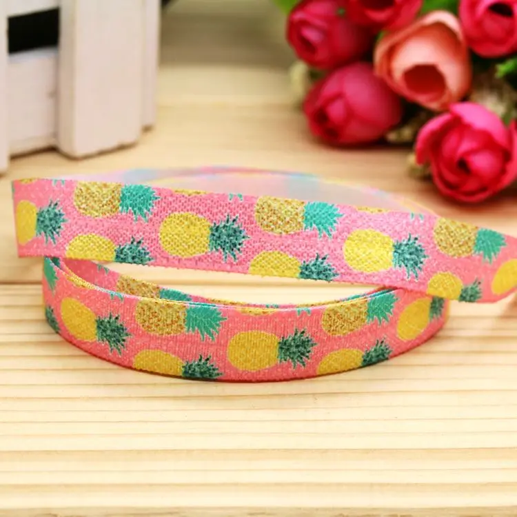 

DHK 5/8'' 5yards Fold Elastic FOE pineapple printed headband headwear hairband diy decoration OEM Wholesale C497