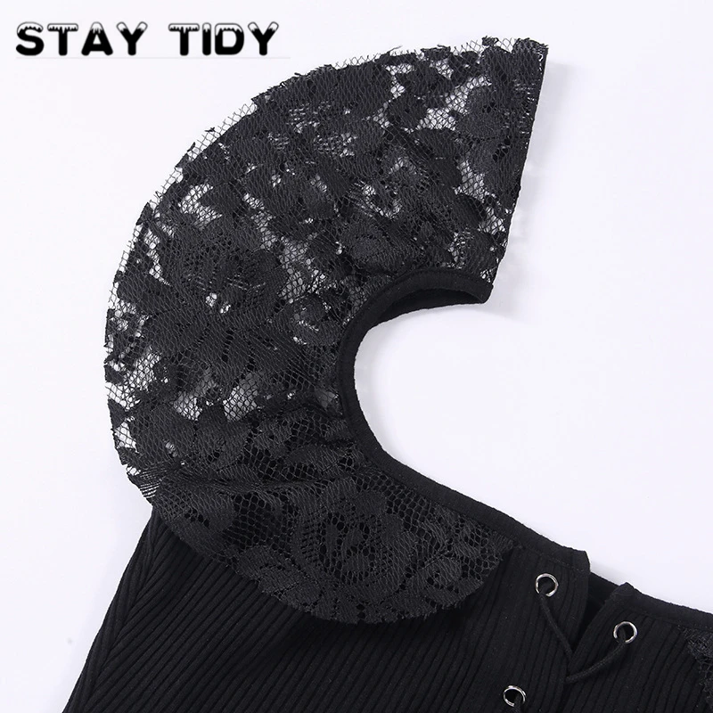 Женский трикотажный топ с вырезом лодочкой STAY TIDY ажурная футболка для клуба и