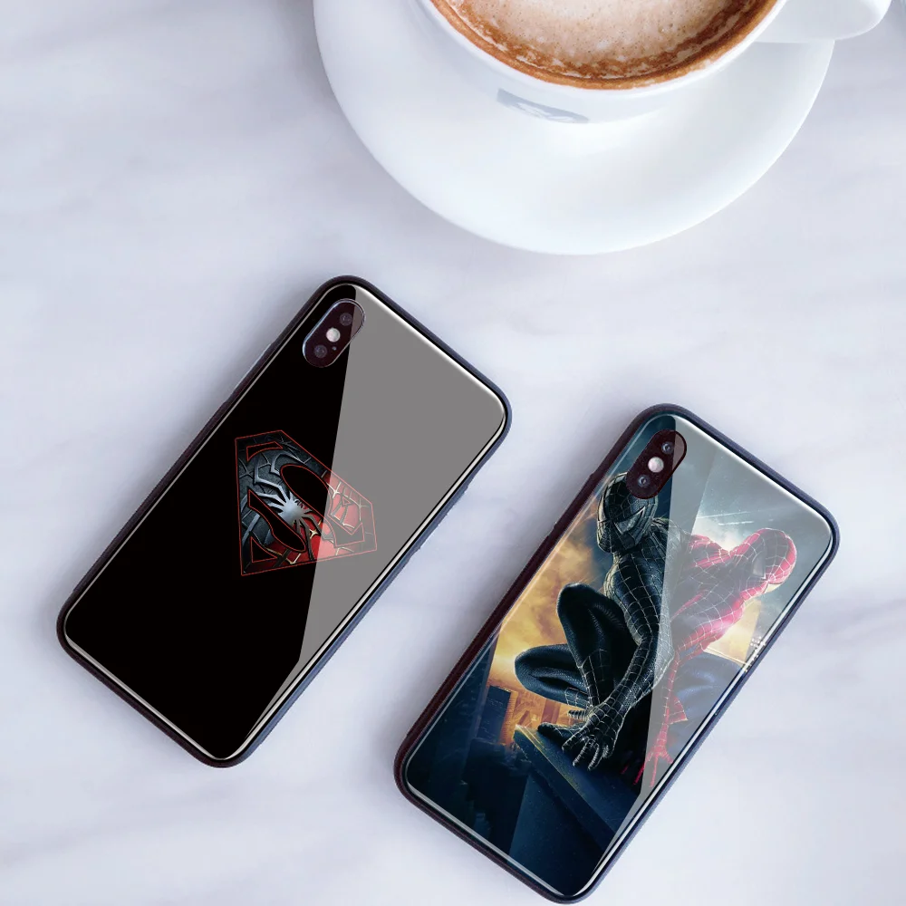 DIY заказной закаленное стекло Супермен телефон чехол для iPhone 7 8 6s 6 Plus X XR XS 11 Pro MAX Бэтмен человек паук чехол для телефона capa