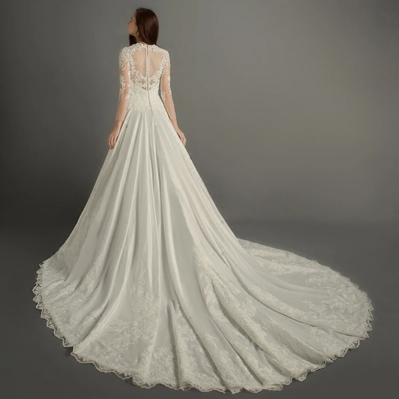 Роскошное атласное кружевное платье с v-образным вырезом и бисером Vestido De Novia