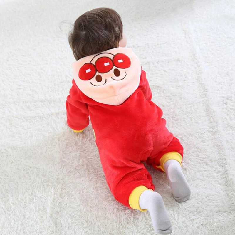 Flannel Baby Anpanman Kigurumi Pajamas Clothing Newborn Animal Anime Infant Romper Onesie Cosplay Costume Outfit Hooded Jumpsuit