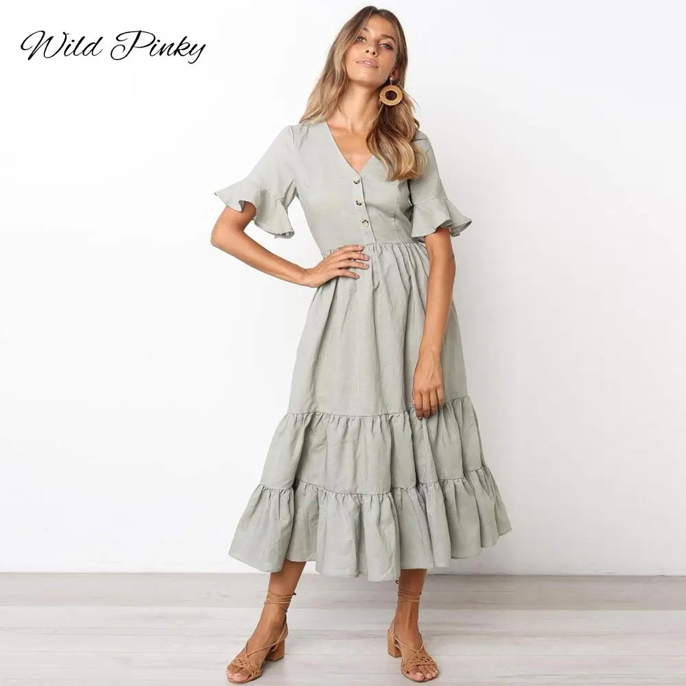 Платье WildPinky женское длинное с коротким рукавом повседневное Элегантное макси