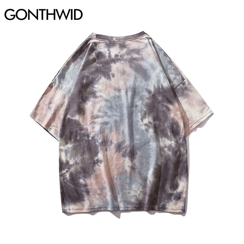 GONTHWID граффити с принтом смайлика Tie Dye футболки для повседневной носки Для мужчин
