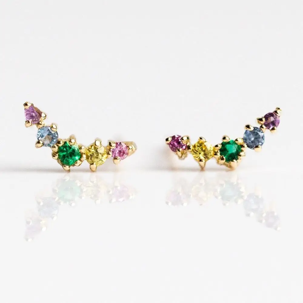 

rainbow cz cluster small stud earring for girl minimal delicate colorful fashion jewelry