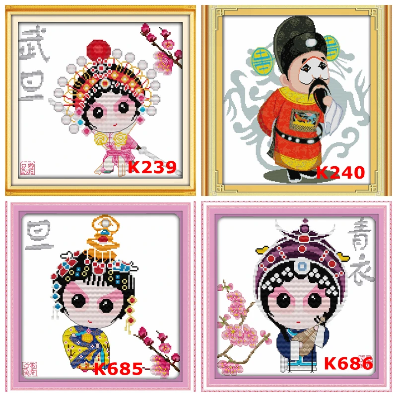 

Character type in Beijing opera cross stitch kit Chinese counted white18ct 14ct 11ct printed embroidery DIY handmade needlework