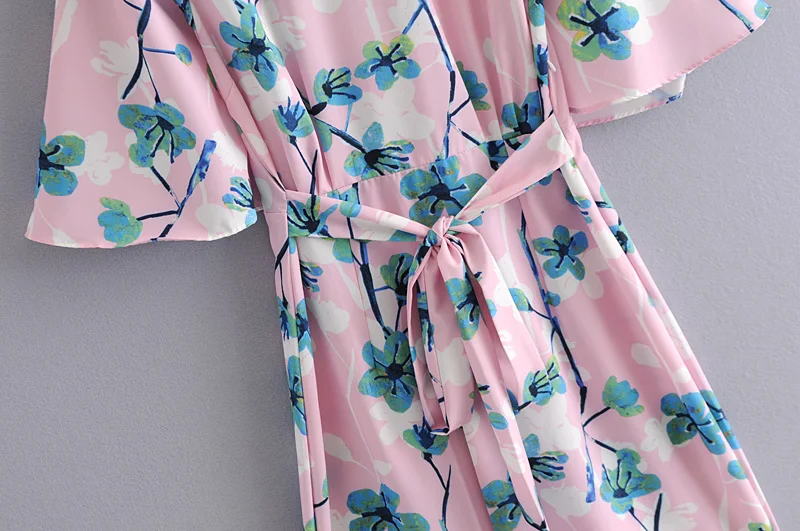2019 женское модное платье с цветочным принтом a line vestidos бантом кимоно завязками