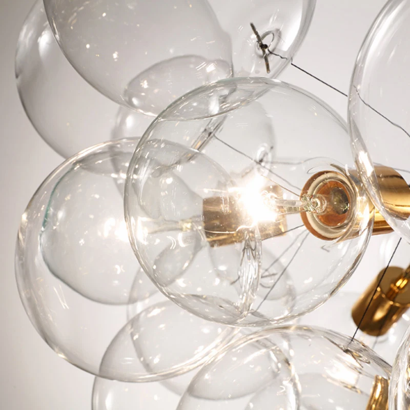 

Nordic simple bubble glass design chandelier modern minimalist creative gold iron LED restaurant art decoration DIY lighting