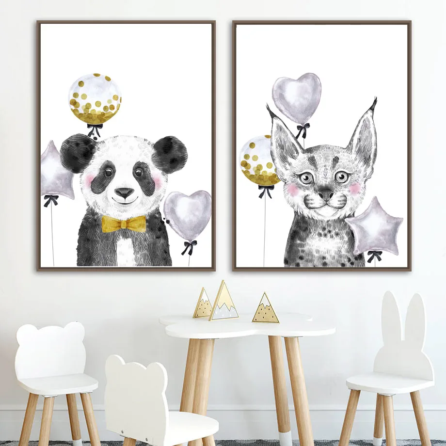 

Lovely Balloon Flower Panda Koala Wall Art Canvas Painting Cartoon Nordic Posters And Prints Boy Wall Pictures For Kids Room