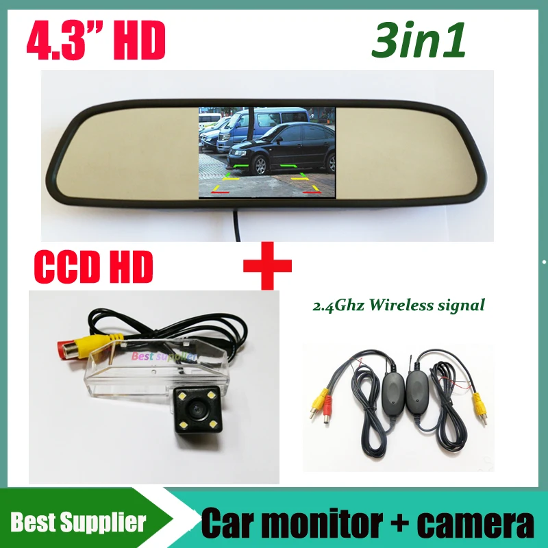 Автомобильный зеркальный монитор 4 3 дюйма + Комплект беспроводных сигналов 2 4G CCD