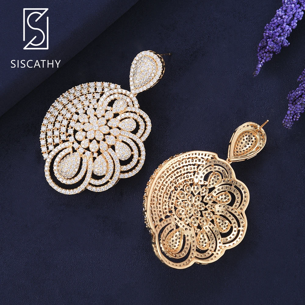 Siscathy Luxury Indian Earrings Hanging Waterdrop Drop Dangle Jewelry Cubic Zirconia Nigerian Bridal Wedding | Украшения и