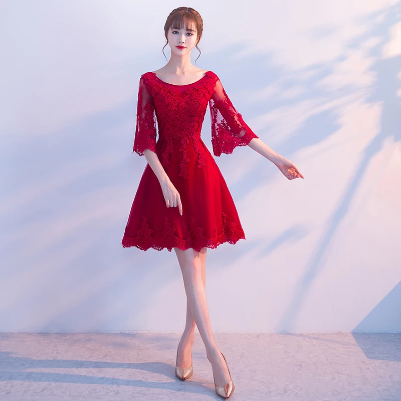 Женское вечернее платье с открытой спиной кружевом винно-красного цвета |