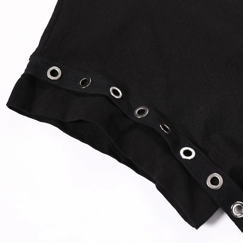 COOL Sequined Hole Ribbon Black Tshirt Women Irregular Hem Casual Plus Size Hip Hop Ladies Long Streetswear Oversized Tees Tops | Женская