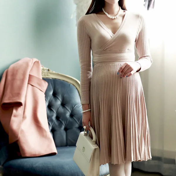 Одежда для беременных Весна 2021 юбка средней длины трикотажное Плиссированное