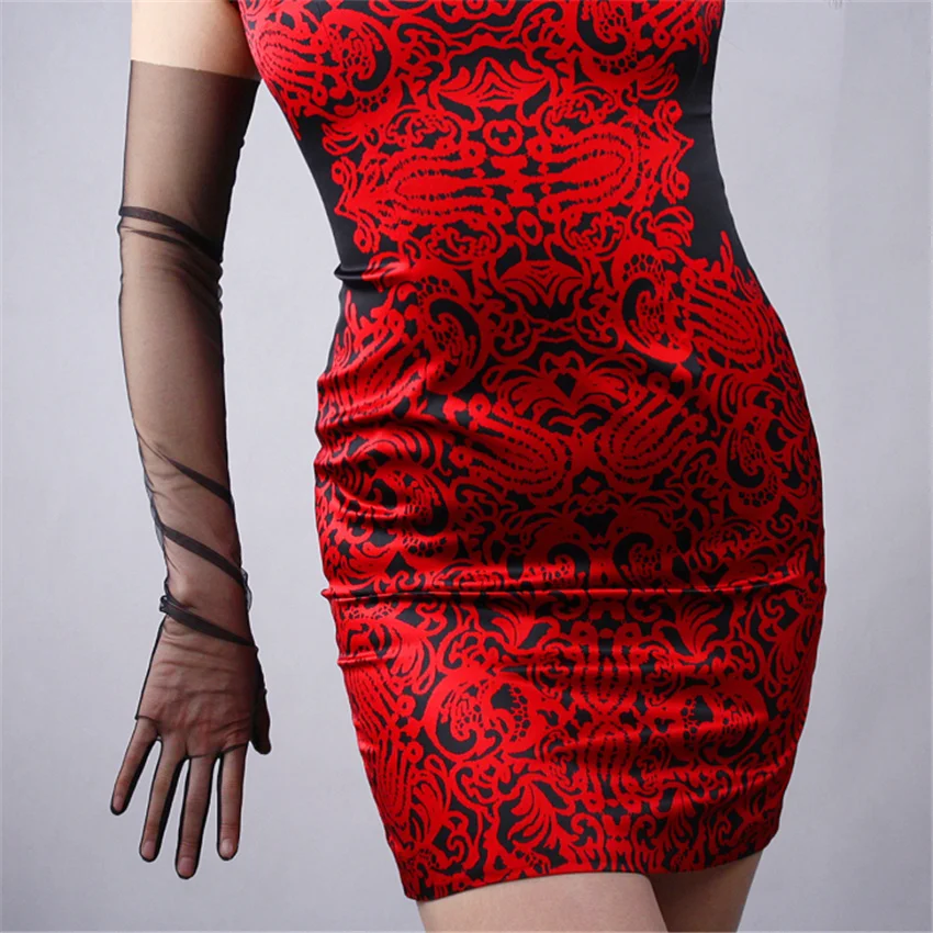 

Fashion Ladies Hot Sale Black Mesh Gloves 70cm Lace Gauze Super Long Touch Screen Gloves TBWS02