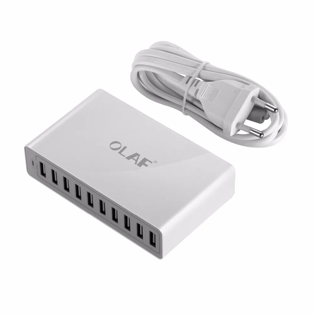 Универсальное интеллектуальное зарядное устройство Olaf с 10 портами, AC USB, 50 Вт, 10 А, настенное зарядное устройство для мобильного телефона, планшета, путешествий, многопортовое домашнее зарядное устройство USB
