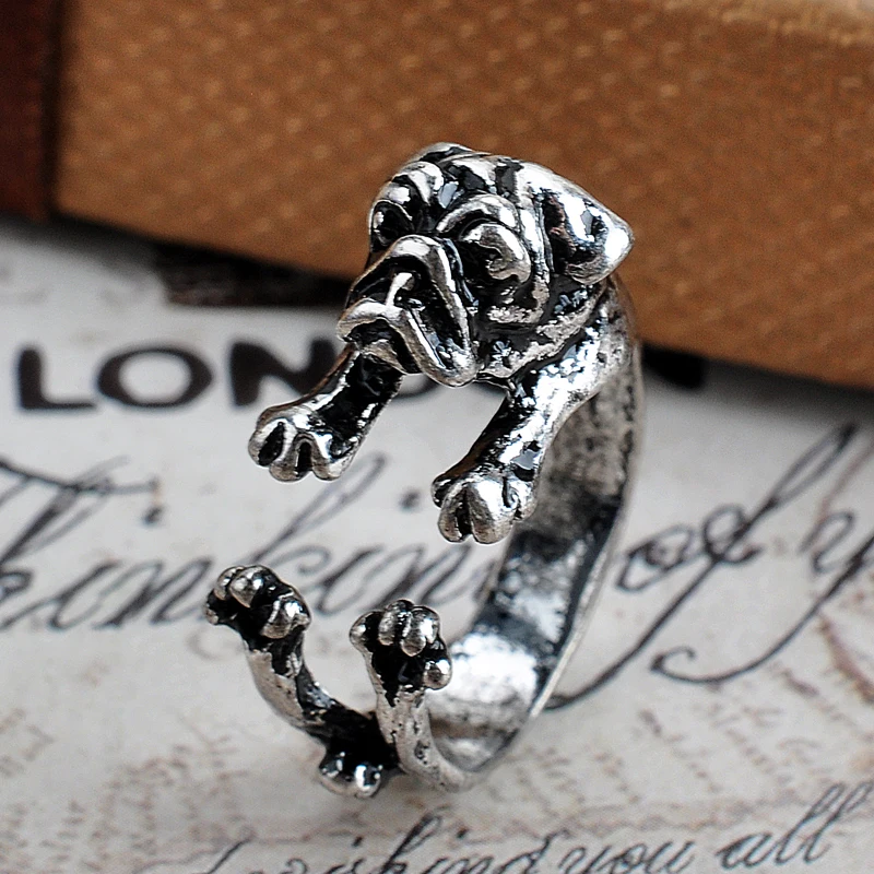 1 шт. милые мопса кольца с собакой западный стиль животных Регулируемые для