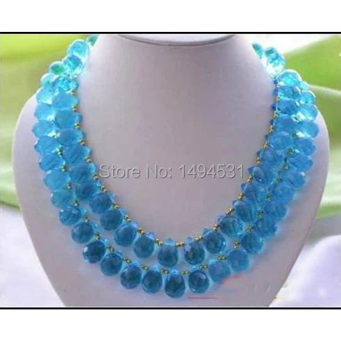 Wholesale Pearl Jewelry 2Row 4-17mm Blue Natural Drip Faceted Crystal Necklace - Handmade Jewelry - XZN51