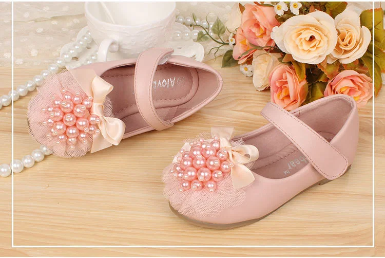 ELEVEN STORY Girls pearls shoes kids leather party wedding wear Autumn spring/fall/summer retail 1AS503-28R |