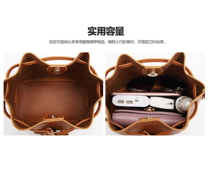 

Fashion 2019 Vintage Small Women Leather Bucket Bag Handbag Tassel Drawstring Shoulder Messenger Crossbody Bags Purses Open