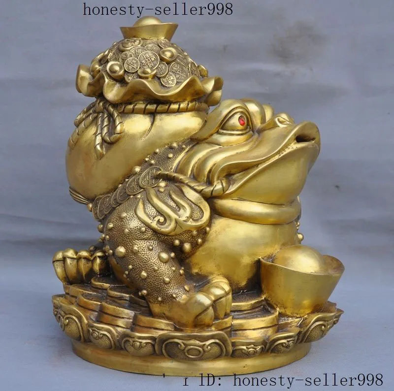 

wedding decoration China Fengshui Brass Lucky Wealth bag money coin Yuanbao golden toad bufo Statue
