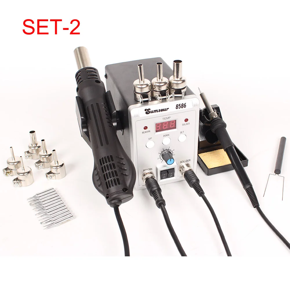 SET-2 8586 паяльная станция с горячим воздухом светодиодный цифровой 2 в 1 SMD ESD паяльник Тепловая воздушная пушка паяльная станция с бесплатными подарками - Цвет: SET-2