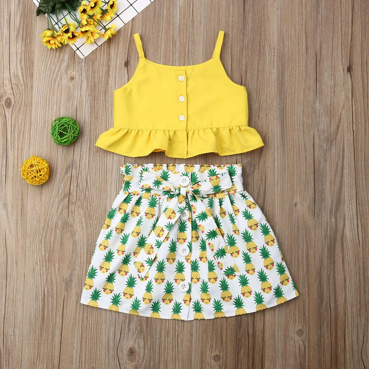 Комплект из 2 предметов для маленьких девочек короткий топ костюм с изображением