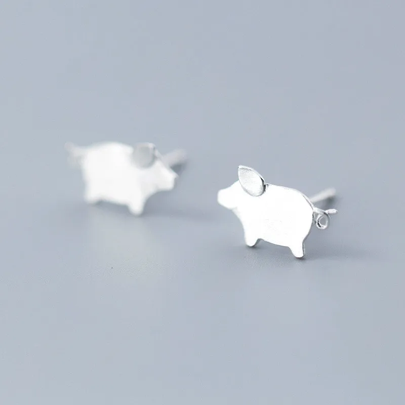 Женские серьги гвоздики в виде свиньи из серебра 100% пробы|Серьги-гвоздики| |