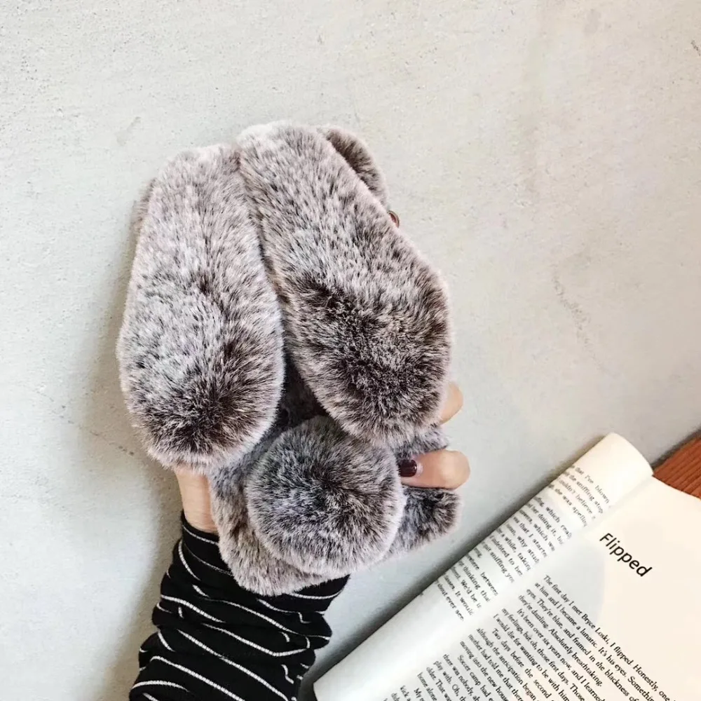 Bling Diamond Bunny Rabbit Fur Plush Fuzzy Fluffy Phone Case Cover For iPhone XS/XS Max /XR/8Plus /6s plus |