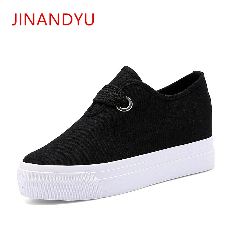 Canvas Platform Sneakers 2022 Fashion Wedge Heel Woman Lace Up Casual Shoes White Womens Vulcanized | Обувь
