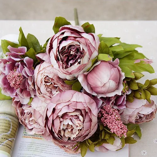Pink 13 голов/букет Элегантные искусственные пионы шелковые цветы для дома Свадебная вечеринка Декор Искусственный цветок букет украшение цветы - Цвет: Pink
