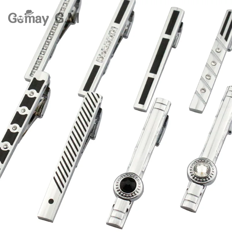 

New Silvery Tie Clip For Men Classic Meter Tie Clips Alloy Tie Bar Quality Enamel Tie Collar Pin Crystal Business Corbata
