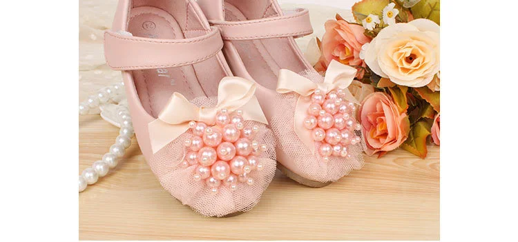 ELEVEN STORY Girls pearls shoes kids leather party wedding wear Autumn spring/fall/summer retail 1AS503-28R |