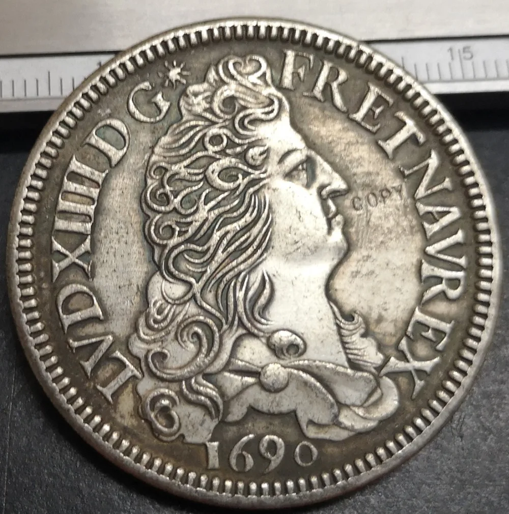 1690-1693 Франция-Королевство 1 Ecu-Луи XIV Посеребренная копия монеты (Выберите любую