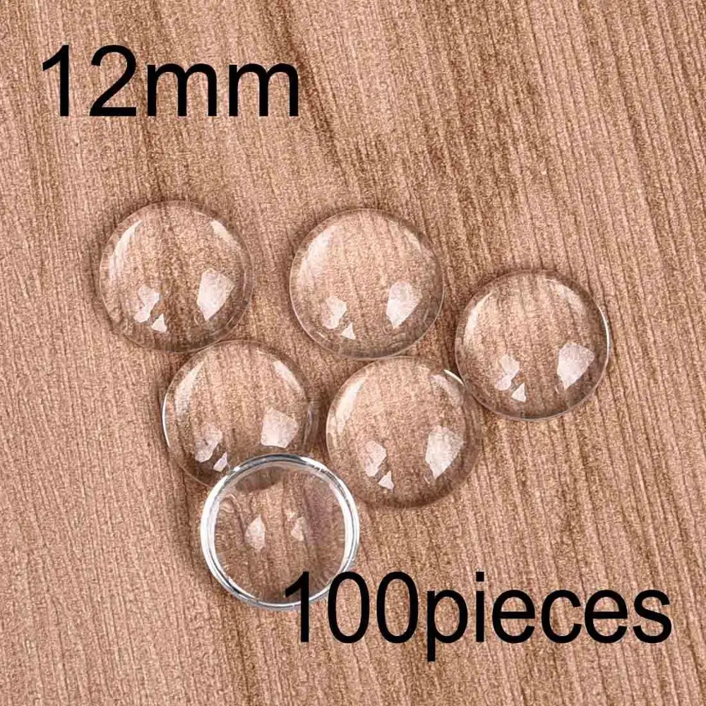Round 12mm 100pcs Круглые прозрачные кабошоны овальные квадратные сердца с плоской задней частью прозрачное стекло для ювелирных изделий ручной работы - Цвет: Round 12mm 100pcs