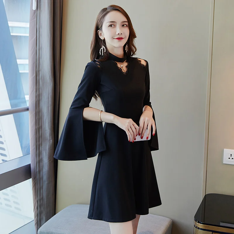 Горячая Распродажа вечерние клуб черный модное платье пикантные flare Длинные