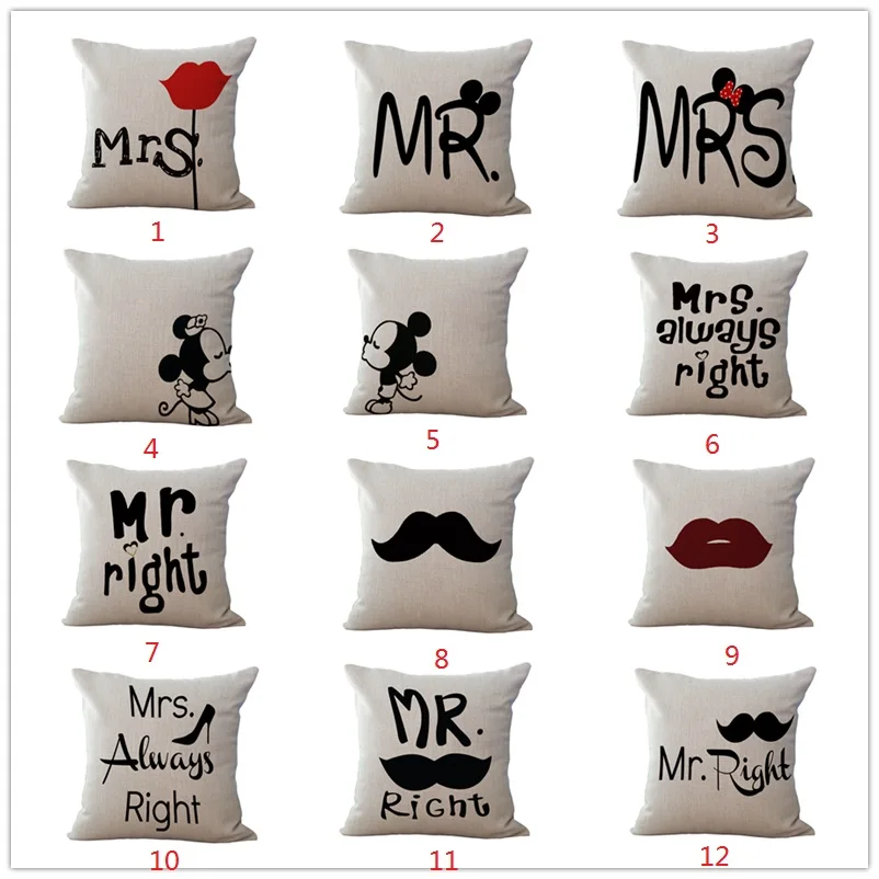 Хлопок белье мультяшная пара Lover Mr &amp Mrs Mouse подушка чехол для подушки домашняя