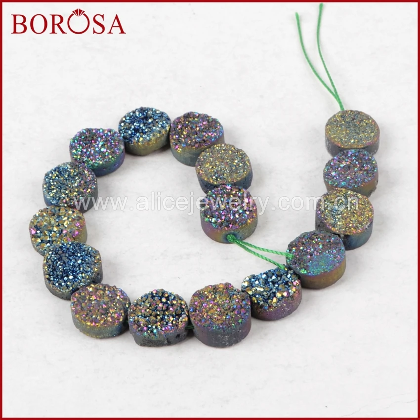

BOROSA 2PCS NEW Drusy 12mm Square Rainbow Natural Titanium Crystal Druzy Geode Loose Bead for Jewelry Makings Materials LS014
