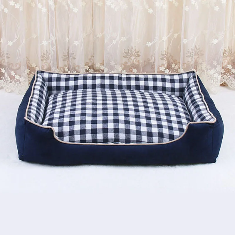 Pawstrip 4 Size Plaid Pet Dog Beds Winter Warm Large Dog Bed House Detachable Wash Puppy Cushion - Цвет: Gray Plaid