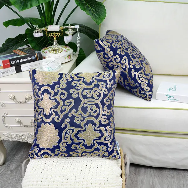 Navy Blue 2 шт. квадратный CaliTime мягкий пледы наволочки для дивана диван домашний декор Винтаж Дамаск цветочные цепи 1" X 18" - Цвет: Navy Blue