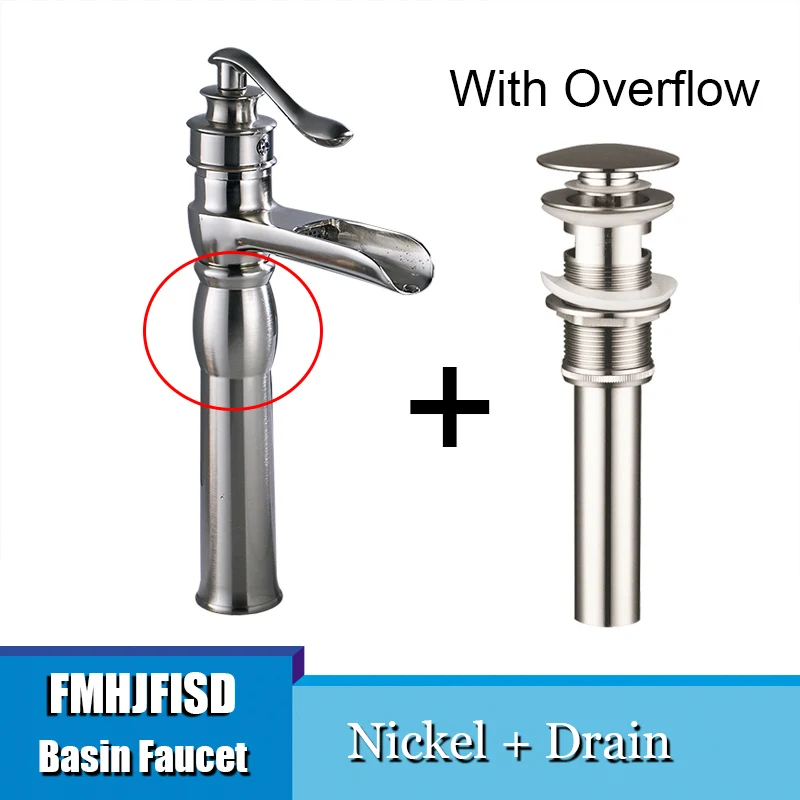 C Type Nickel Drain Твердый латунный масло втирают Бронзовый Водопад Ванная раковина кран раковина смеситель - Цвет: C Type Nickel Drain