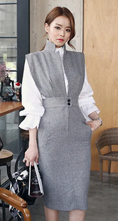 2piece suit Новинка, подиум, 2 шт, костюм, платье, Женский комплект, полный рукав клеш, оборки, блузка, топ, высокая талия, тонкий, бодикон, карандаш, миди, Vestidos - Цвет: 2piece suit