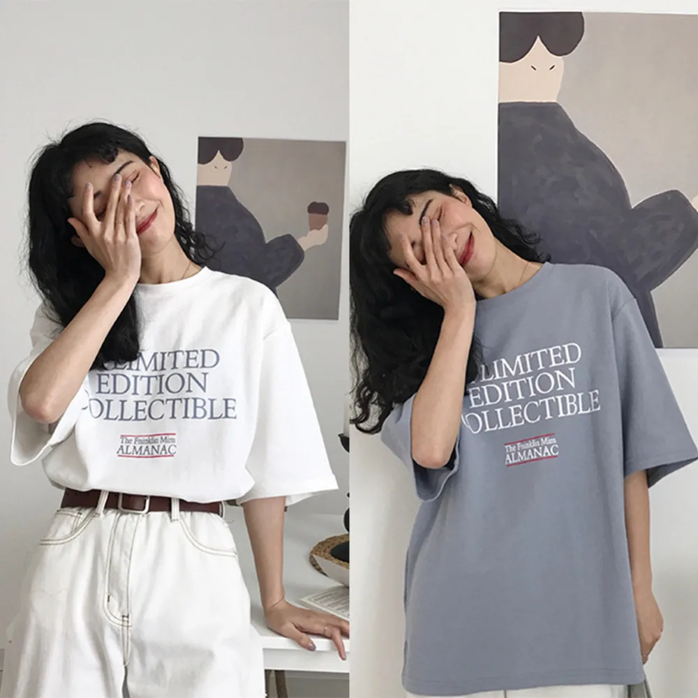 Модные летние женские печати свободные с коротким рукавом Базовая футболка топы