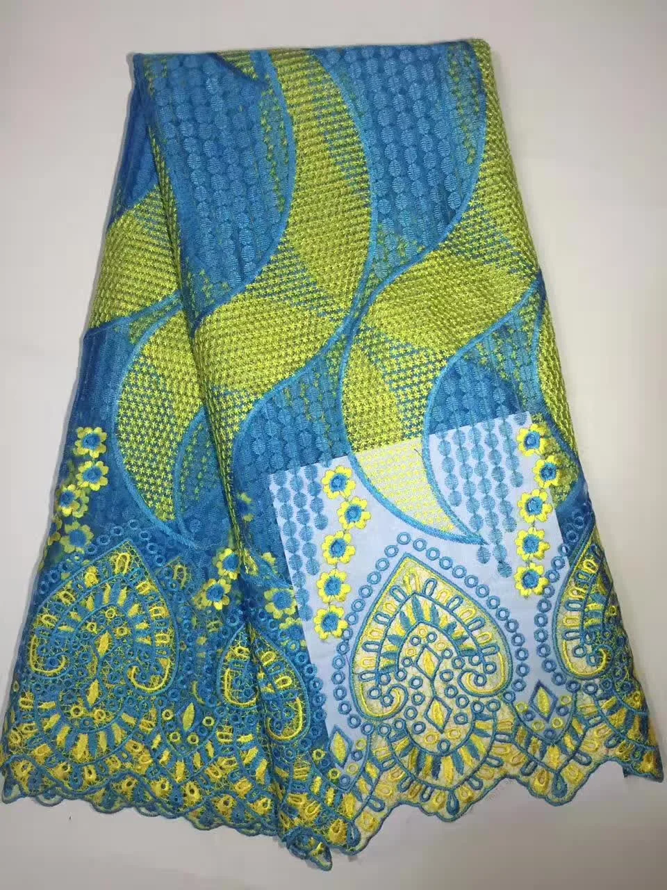 Оптом дешево африканских Кружево ткань цвет небесно синий высокого качества