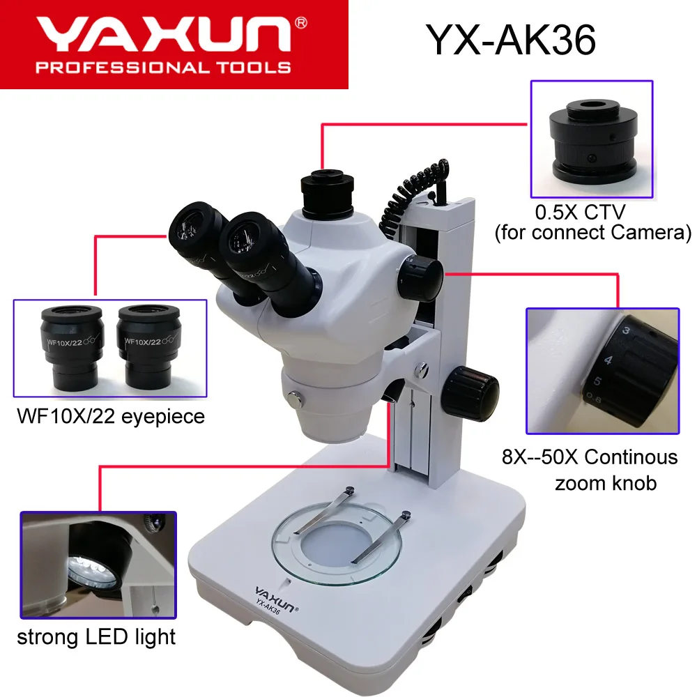 YAXUN YX-AK36 8X-50X Профессиональный бинокулярный стерео микроскоп высокое качество Мобильный телефон ремонт микроскоп