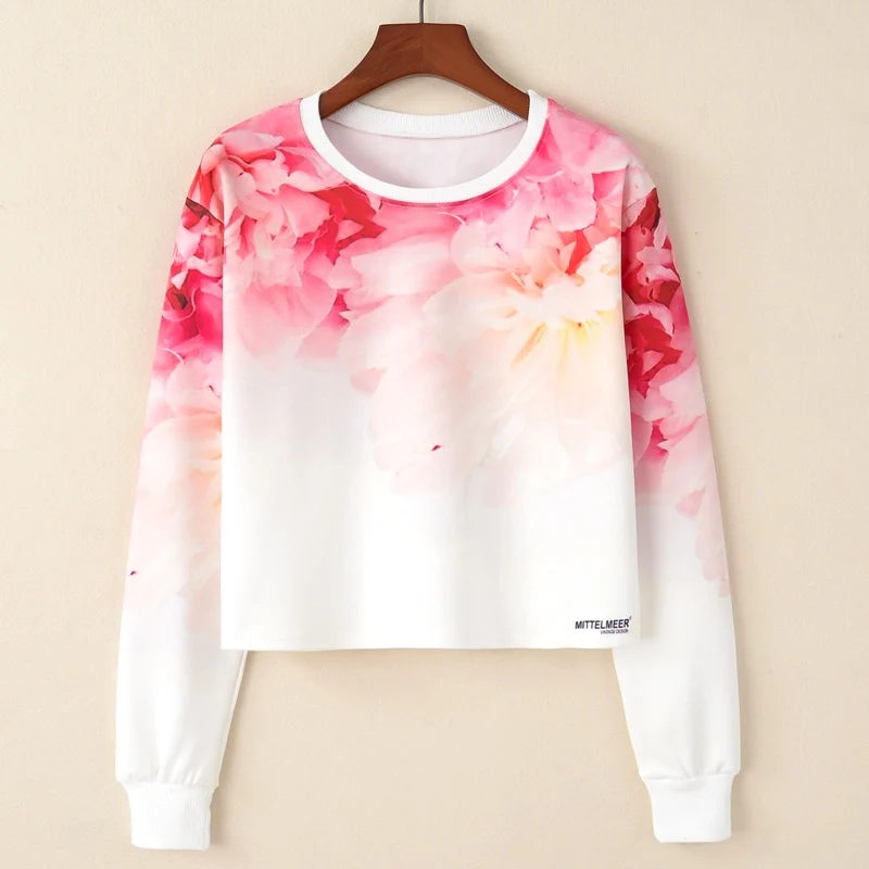 KaiTingu Women Casual Pullover Harajuku Fashion Crop Tops Long Sleeve Ladies Print Short Cropped Sweatshirt For Autumn | Женская одежда